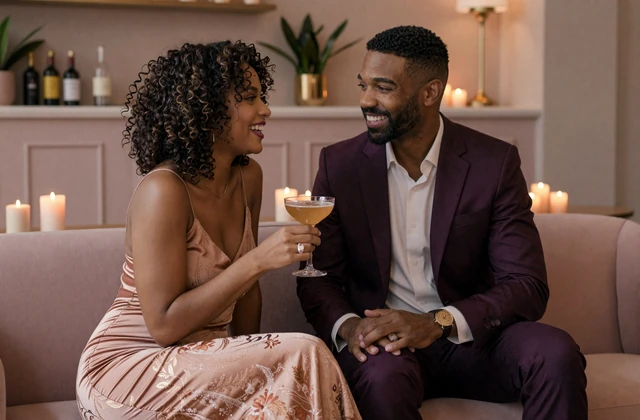 Confident couple at boutique lounge representing BBC and BDE singles category