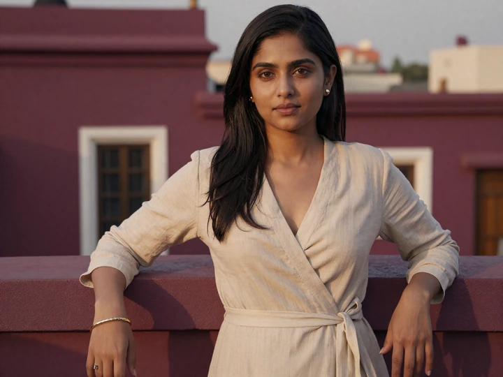 Confident woman on boutique rooftop illustrating female-friendly safety on the XL dating site